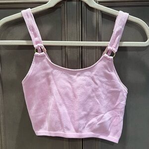 Aerie Pink Cropped Fitted Tank Top, Shelf Bra, Adjustable, Gold Embellishments